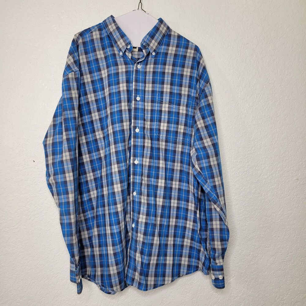 Wrangler Riata Size XL Long Sleeve Button Down Plaid Cowboy Shirt in Blue